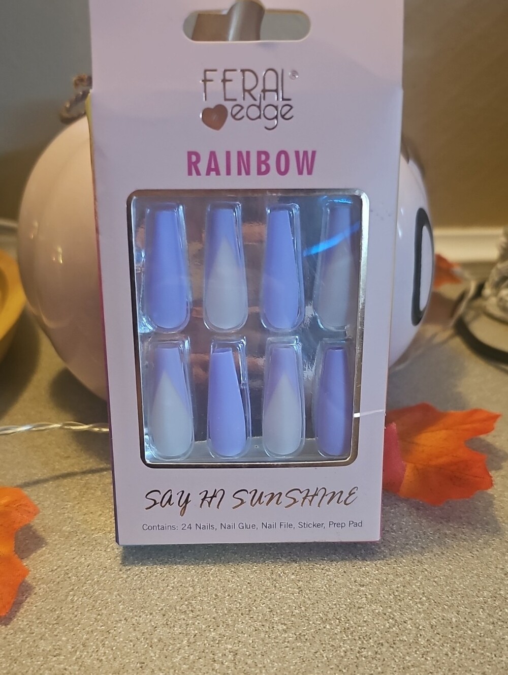 Rainbow Lavender & White Press-On Nails